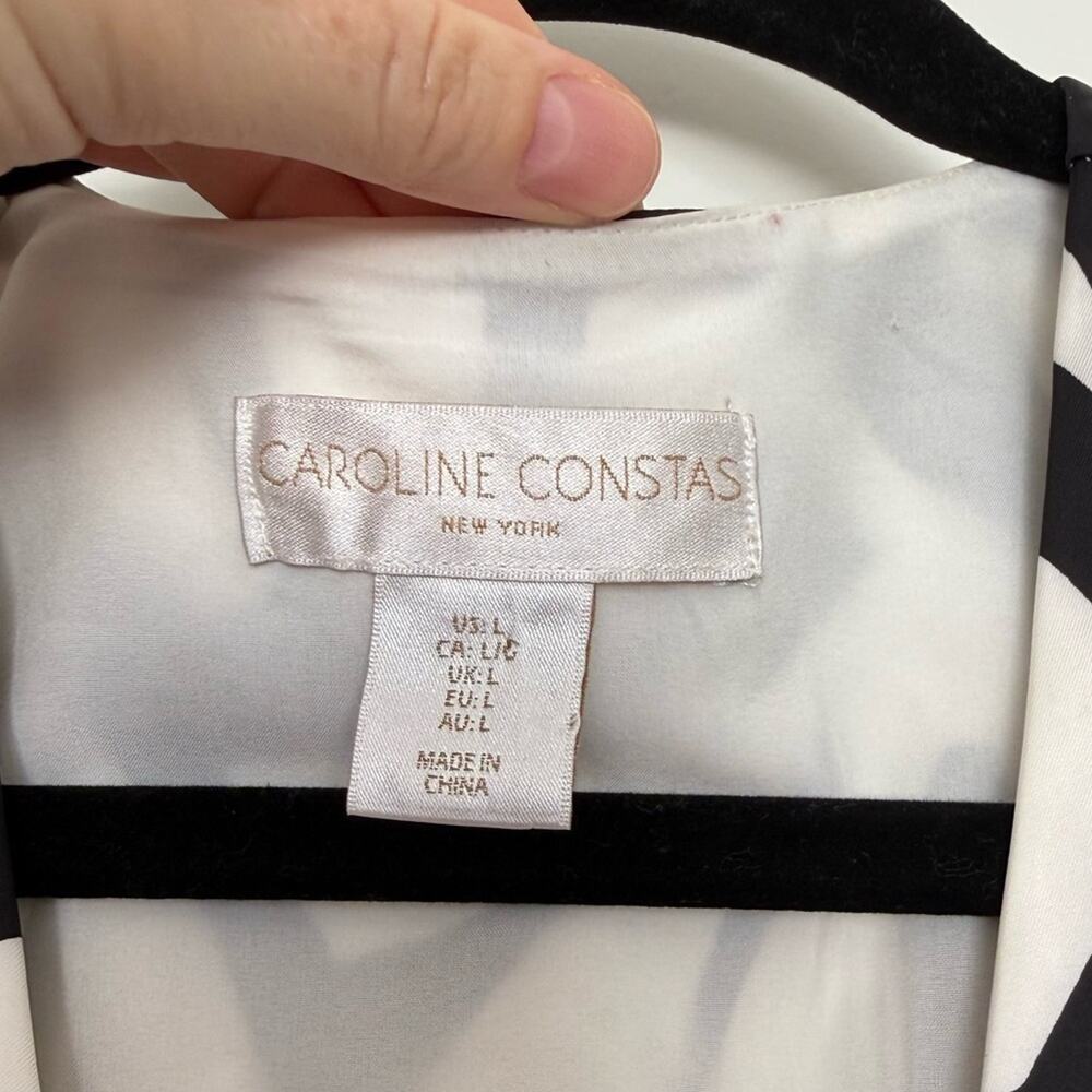 Caroline Constas Black and White Tropical Geometric Keyhole Cut Out Blouse Large - Picture 3 of 6